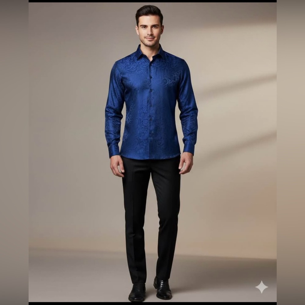 Men's DiBanGu Blue Dress Shirt